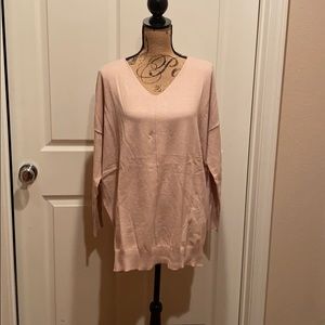 Taupe V neck loose fit tunic soft sweater